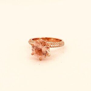 Rose Gold Over Sterling Silver 925 Morganite & White CZ Ring, Size 7, 4.19g Eleg